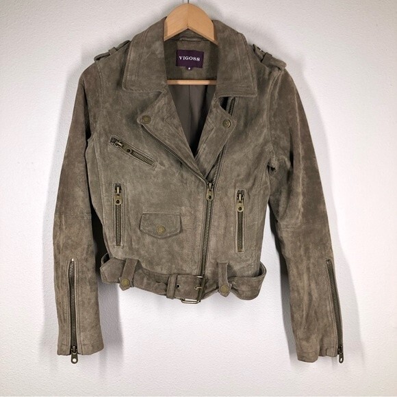 Vigoss Genuine Brown Suede Leather Moto Jacket Small
